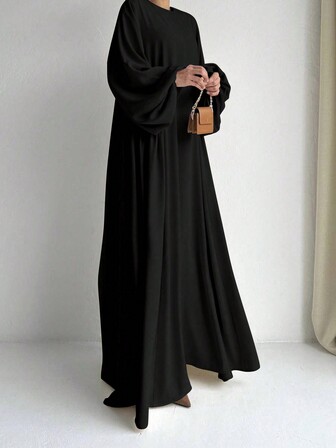 Kvinnors Casual Enfärgad Lantern Sleeve Lång Arabisk Modest Klänning För Hösten