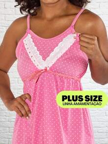 Plus Size Maternity Nursing Nightgown Postpartum Mesh Strappy Top - Màu Hồng baby - Xem 4