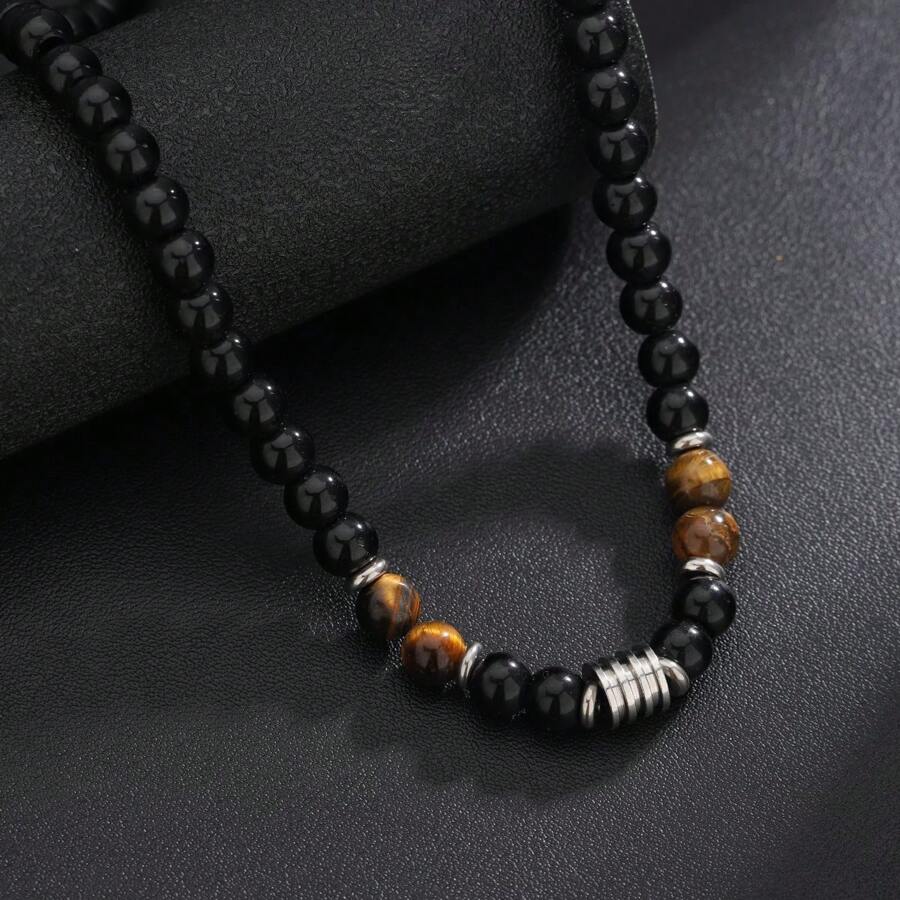 Chaobang 1pc Tiger Eye Stone Necklace, Hiphop Uncommon Design, Fashionable & Versatile Jewelry For Men, Suitable For Daily Wear