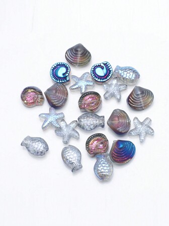 20 st/förpackning Kristallglaspärlor Sortiment, inklusive 5 st vardera av fisk, sjöstjärna, snäckskal, snigel, galvaniserad färg, pysseltillbehör för att tillverka smycken för örhängen, halsband, hårspännen, hängen