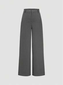 Fashionable Women Casual Striped High-Waisted Wide-Leg Straight Pants