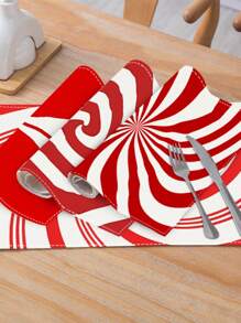 1 Piece Of Christmas Table Mat With Red Candy Stripes Printed On The Table, Holiday Table Decoration Insulation Mat, Cup Mat Piece