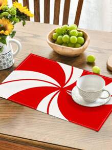 1 Piece Of Christmas Table Mat With Red Candy Stripes Printed On The Table, Holiday Table Decoration Insulation Mat, Cup Mat Piece