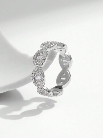 MODIAN 925er Sterlingsilber funkelnder geometrischer Ewig-Ring mit klaren Zirkonia, stapelbarer Ring als Damen Ferien Schmuck Geschenk