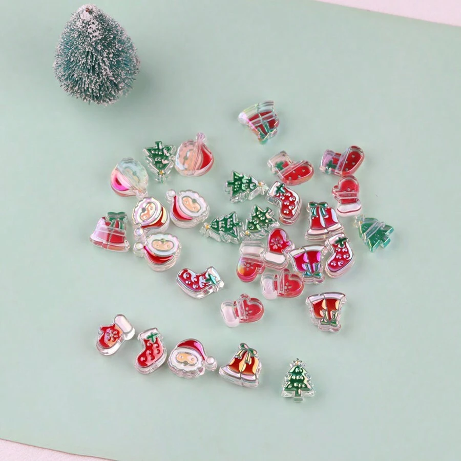 5 cái/gói hạt Acrylic hỗn hợp ngẫu nhiên theo chủ đề Giáng sinh DIY làm đồ trang sức dây đeo điện thoại - Nhiều màu - Xem 1