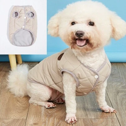 1 pièce Gilet sans manches à boutons pression pour animaux de compagnie, manteau matelassé pour petits chiens, caniche, nounours, chats, nouvelle arrivée automne/hiver, design de broderie ultrasonique