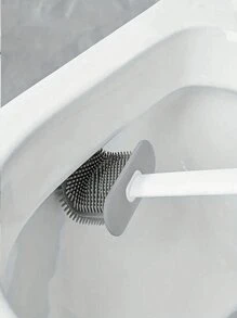 1 pièce Ensemble de brosse de toilette 2-en-1 avec support, en matériau PP, brosse de nettoyage en silicone, brosse de toilette murale avec boîte de rangement, convient pour la salle de bain et les toilettes, Fête des Mères et Pâques
