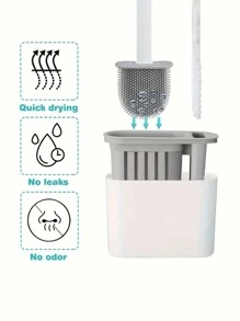 1 pièce Ensemble de brosse de toilette 2-en-1 avec support, en matériau PP, brosse de nettoyage en silicone, brosse de toilette murale avec boîte de rangement, convient pour la salle de bain et les toilettes, Fête des Mères et Pâques