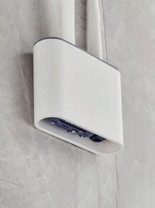 1 pièce Ensemble de brosse de toilette 2-en-1 avec support, en matériau PP, brosse de nettoyage en silicone, brosse de toilette murale avec boîte de rangement, convient pour la salle de bain et les toilettes, Fête des Mères et Pâques