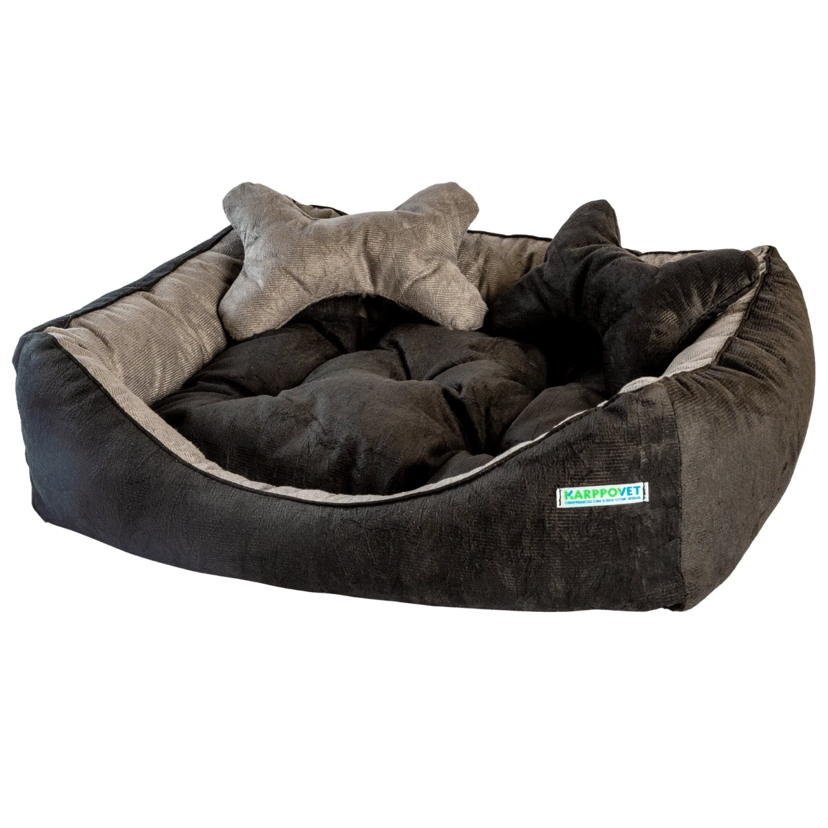 KARPPOVET Luxury Suede Dog Bed In Black And Gray, With Two Exclusive Cushions - màu đen - Xem 1
