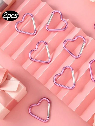 2个心形钥匙扣，铝制弹簧钩钥匙扣，小型自动锁钥匙扣，适合钓鱼，心形铝制弹簧钩钥匙扣，旅行，居家，跑步！（粉色）登山扣，适合伴侣，万圣节情人节情人节汽车配件包饰背包学校可爱哥特Y2K万圣节配饰教师节圣诞节礼物创意