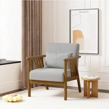 Nalupatio Mid-Century Modern Accent Chair With Solid Wood Frame, Upholstered Wood Reading Arm Chair With Waist Pillow & Soft Cushion, Lounge Chair For Living Room, Bedroom, Balcony