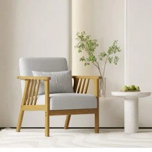 Nalupatio Mid-Century Modern Accent Chair With Solid Wood Frame, Upholstered Wood Reading Arm Chair With Waist Pillow & Soft Cushion, Lounge Chair For Living Room, Bedroom, Balcony