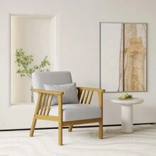 Nalupatio Mid-Century Modern Accent Chair With Solid Wood Frame, Upholstered Wood Reading Arm Chair With Waist Pillow & Soft Cushion, Lounge Chair For Living Room, Bedroom, Balcony