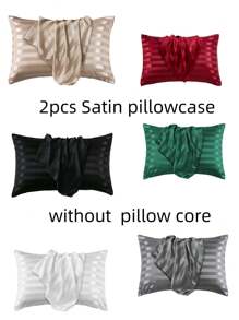 2 Vỏ Gối Lụa Satin, Vải Mịn Có Bao Thư - màu đen - Xem 3