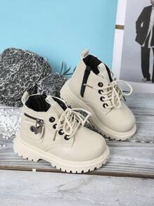 1 Đôi Giày Bốt Trẻ Em, Giày Bốt Cổ Cao Thời Trang Phong Cách Anh Unisex Thu/Đông Mới Cho Trẻ Em - Màu be - Xem 17