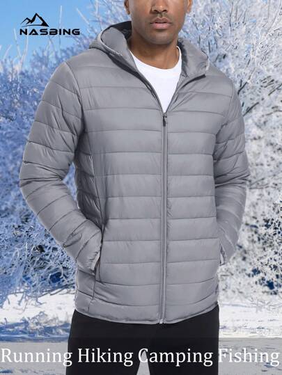 NASBING 男士轻便可收纳羽绒服，防水防风，绗缝内衬，适合跑步、钓鱼、露营、徒步旅行和其他冬季活动