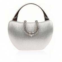 Glitter Ruched Evening Satchel Bag, Rhinestones Decor Dinner Handbag, Fashion Chain Shoulder Purse For Party (7.09*7.48*1.97) Inch Best Gifts For Carnaval