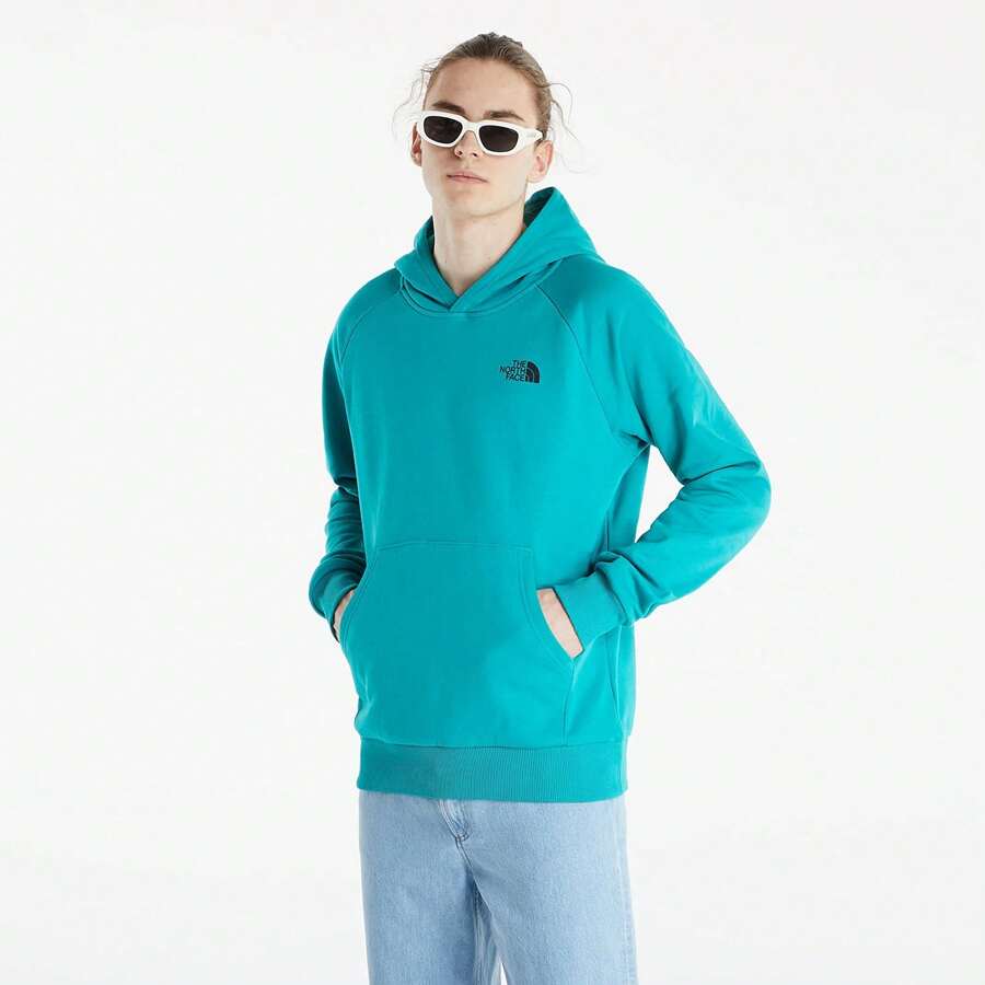 The North Face Mens Reglan Red Box Hoodie Overhead Hooded Sweatshirt - Teal Blue - View 1