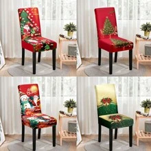 Weihnachtsmann und Schneemann bedruckte elastische Stuhlbezüge - weich und elastisch, geeignet für Restaurant-Dekoration, Hotel-Dekoration, Heim-Dekoration, Weihnachts-Dekoration, Weihnachten - Verschiedenfarbig - Übersicht 7