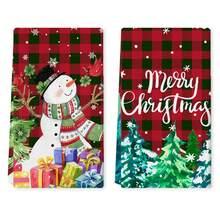 2 khăn ăn Giáng sinh, khăn lau tay mềm mại thấm hút, khăn lau bát đĩa họa tiết kẻ ô vuông hình người tuyết và cây thông Noel, bộ khăn trang trí ngày lễ theo mùa, đồ trang trí mùa đông, đồ trang trí Giáng sinh, khăn lau bếp khăn lau tay khăn lau trà đồ trang trí nhà cửa - Nhiều màu - Xem 1