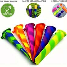 1/6 件冰棒模具，可重复使用的婴儿硅胶冰棒模具多色冰淇淋模具托盘冰冻带盖适用于 DIY 冰棒、酸奶棒、果冻、冷饮 - 多色 - 查看 4