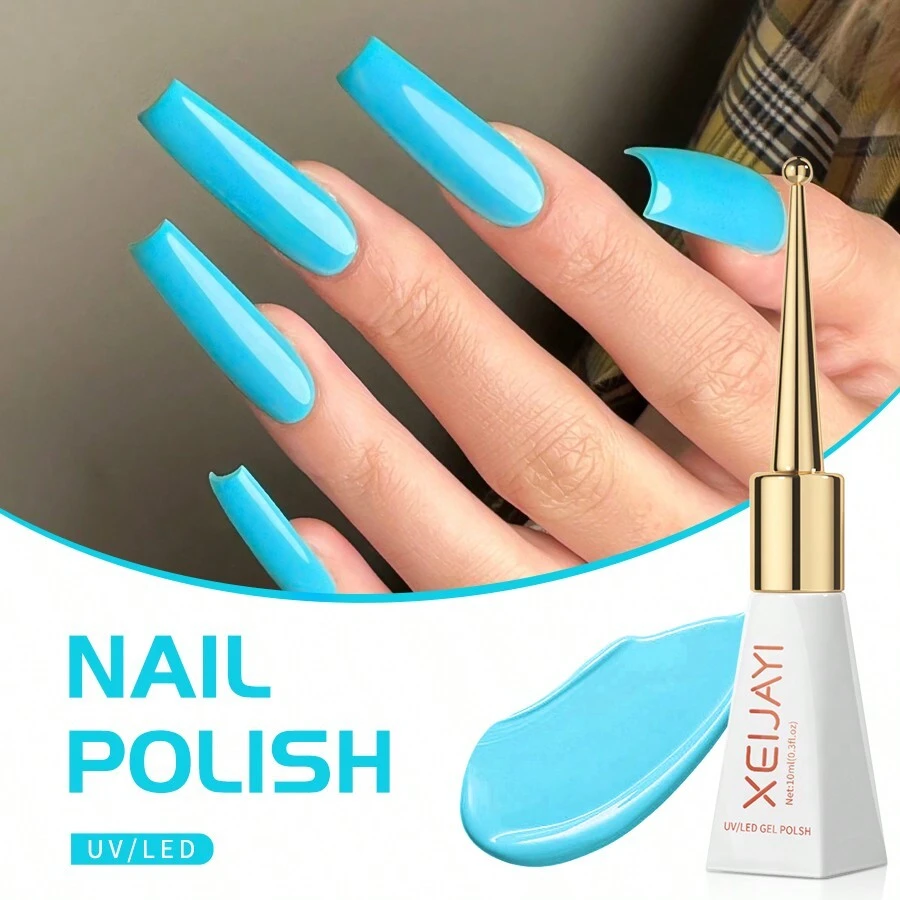 XEIJAYI 1pc 10Ml Long-Lasting Eggshell Glue Gel Nail Polish UV/LED Soak Off Gel Nail Polish For Nail Art DIY Salon Home Holiday Gift For Women - 寶藍色 - 查看 1