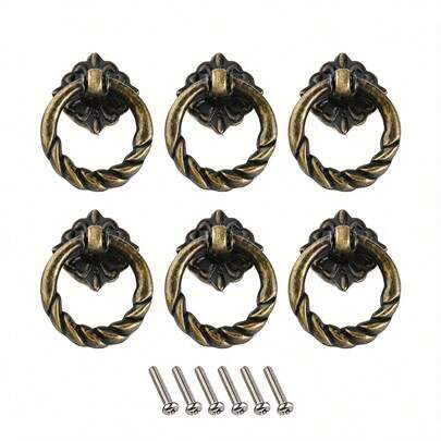 6pcs Vintage Bronze Drawer Pulls - 4Cm Antique Cabinet Knobs With Installation Hardware, Decorative Furniture Handles