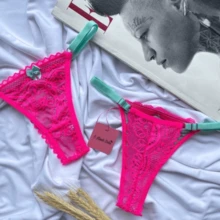 Kit 6 Sexy Thong Panties With Lace Adjustment Colorful Thongs - 彩色 - 查看 5