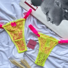 Kit 6 Sexy Thong Panties With Lace Adjustment Colorful Thongs - 彩色 - 查看 6