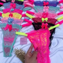 Kit 6 Sexy Thong Panties With Lace Adjustment Colorful Thongs - 彩色 - 查看 2