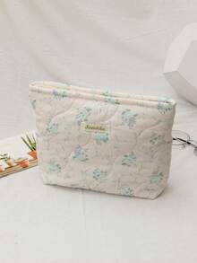 1入大容量卡通花卉印花收納袋，可愛且便攜，女士儲存護膚，化妝品和化妝工具的方便收納美妝包組織盒 - 彩色 - 查看 7