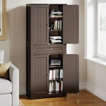 Lofka 71'' Kitchen Storage Cabinet ,  Freestanding Storage Cabinet With 4 Adjustable Shelves And Drawers, For Living Room, Dining Room,Coffee Bar, Bathroom, Brown - Nâu sẫm - Xem 8