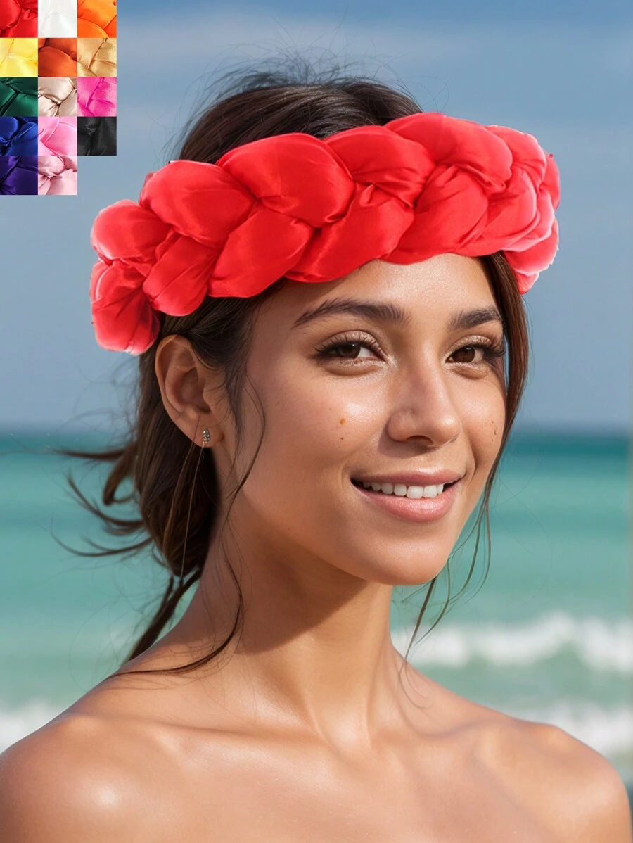 1pc Women's Multicolor Satin Twisted Headband/Scrunchie Headband Hair Hoop - Multicolor - View 1