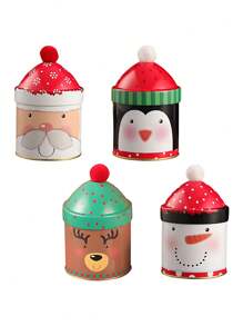 1 个空马口铁收纳盒、小糖果盒、便携式包装铁盒、户外旅行用品、家庭整理和收纳用品、圣诞收纳罐可爱老人雪人企鹅驯鹿印花马口铁盒、彩色可爱便携式铁盒，用于糖果、茶叶、收纳、办公桌零食、婚礼礼品包装、家居装饰、日常收纳、礼品盒和节日礼物迷你铁盒 - 彩色 - 查看 1