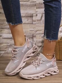 Women's Casual Fashion Sneakers, Breathable Mesh Lace Up Sport Shoes, Low-Top Lightweight Versatile Comfortable Elastic Running Shoes - Pink - View 4