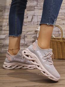 Women's Casual Fashion Sneakers, Breathable Mesh Lace Up Sport Shoes, Low-Top Lightweight Versatile Comfortable Elastic Running Shoes - Pink - View 6