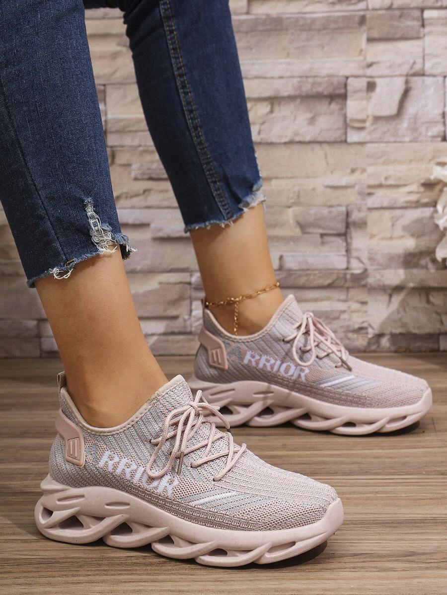 Women's Casual Fashion Sneakers, Breathable Mesh Lace Up Sport Shoes, Low-Top Lightweight Versatile Comfortable Elastic Running Shoes - Pink - View 1