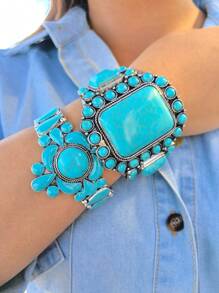 1pc feminino estilo cowgirl ocidental turquesa boho pulseira, adequado para uso casual