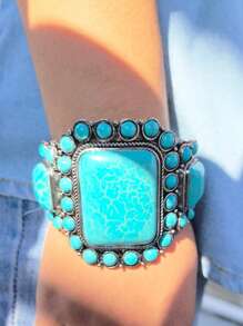1pc feminino estilo cowgirl ocidental turquesa boho pulseira, adequado para uso casual