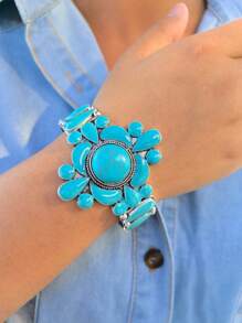 1pc feminino estilo cowgirl ocidental turquesa boho pulseira, adequado para uso casual