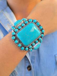 1pc feminino estilo cowgirl ocidental turquesa boho pulseira, adequado para uso casual