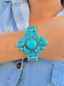1pc feminino estilo cowgirl ocidental turquesa boho pulseira, adequado para uso casual