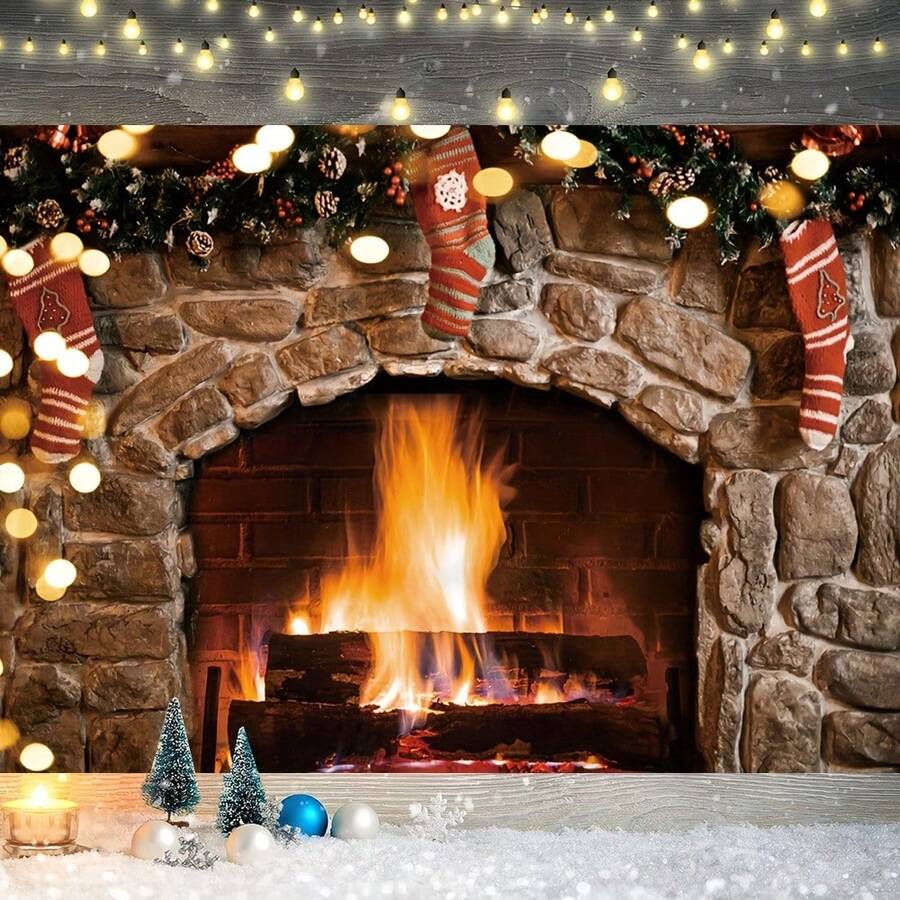 1pc，圣诞壁炉主题摄影背景，圣诞树长管，除夕摄影工作室道具，万圣节，万圣节装饰 - 多色 - 查看 1