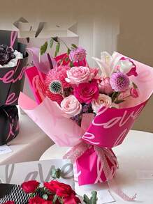 20 Stück/Pack Dickes, wasserfestes Geschenkpapier mit Liebes-und Blumenmuster für Blumenläden, Dekorationen für Blumensträuße