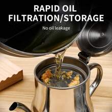 1pc Stainless Steel Oil Pot With Filter, Household Oil Bottle, Sauce Pot With Separation Filter, Suitable For Liquid Seasoning Storage, Kitchen Oil Dispenser With Lid And Press-Open Design - Silver - View 4