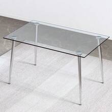 Table And Chair Set.Rectangular Dining Table With Tempered Glass Tabletop And Silver Plating Metal Legs.Paired With 6 Checkered Armless High Back White Chairs With Electroplated Metal Legs. - 白色+玻璃+金屬+6座如圖 - 查看 17