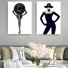 2 bức tranh vải canvas in hình cô gái thời trang đen trắng sang trọng trang trí tường, váy đen thanh lịch, mũ cam dành cho phụ nữ, quà tặng lý tưởng cho phòng ngủ, phòng khách, hành lang, trang trí tường nghệ thuật, không có khung - Nhiều màu - Xem 4