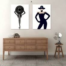 2 bức tranh vải canvas in hình cô gái thời trang đen trắng sang trọng trang trí tường, váy đen thanh lịch, mũ cam dành cho phụ nữ, quà tặng lý tưởng cho phòng ngủ, phòng khách, hành lang, trang trí tường nghệ thuật, không có khung - Nhiều màu - Xem 5