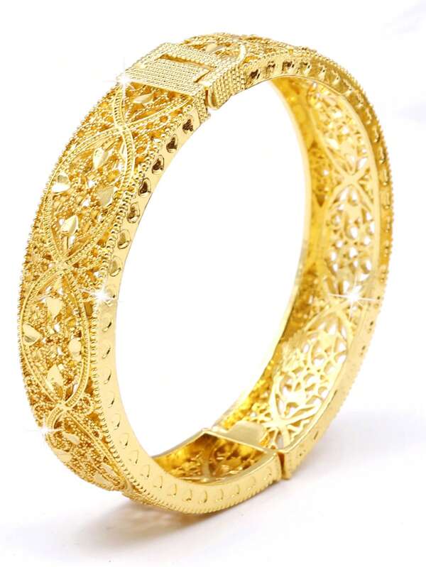 1 pieza Brazalete abierto de lujo chapado en oro de 24 quilates de aleación de zinc, accesorios diarios de Dubái para mujeres